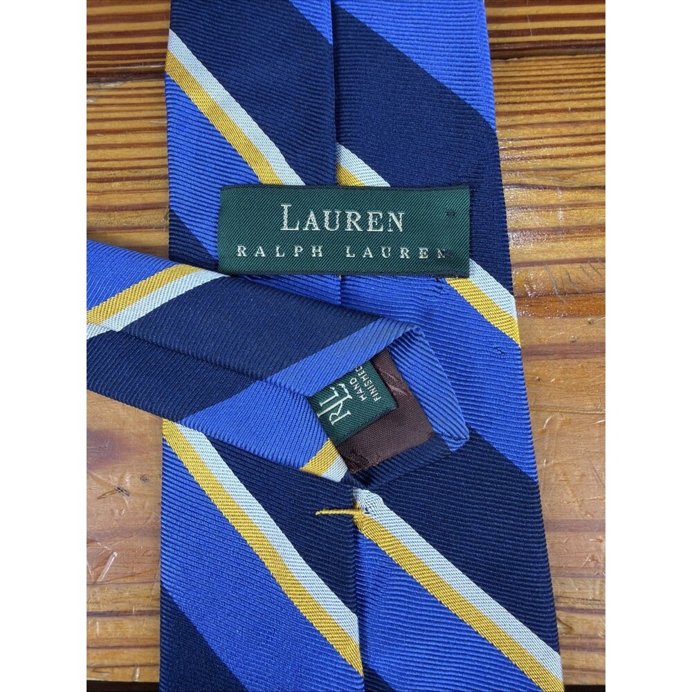 Lauren Ralph Lauren Tie Vintage 100% Silk Hand Made in the U.S.A Blue Striped